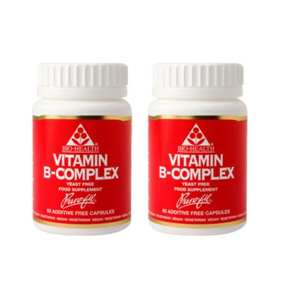 Bio-Health B-Complex Duo Food Supplement for Clear Eyes, Healthy Looking Skin and Hair, Supports Mental Performance and Overall Nervous System, Suitable for Vegetarians and Vegans 2 x 60 Capsules
