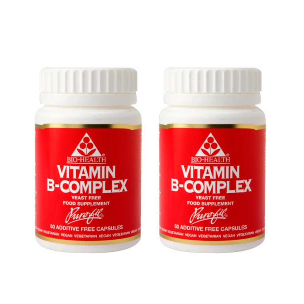 Bio-Health B-Complex Duo Food Supplement for Clear Eyes, Healthy Looking Skin and Hair, Supports Mental Performance and Overall Nervous System, Suitable for Vegetarians and Vegans 2 x 60 Capsules