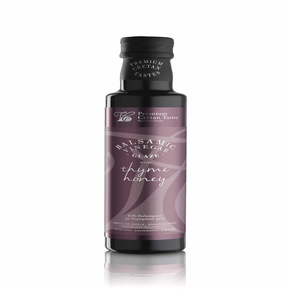 Vassilakis Estate Greek Balsamic Vinegar with Thyme Honey 250ml Gourmet Flavoured Vinegar from Greece, Perfect for Dressings, Marinades & Glazes