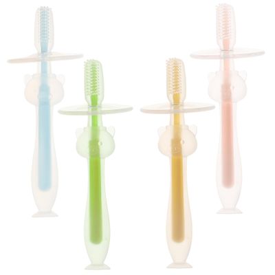 Angoily Baby Toothbrush Silicone Toothbrush for Baby 4Pcs Soft Bristle for 6 to 12 Months with Suction Base Toddler Oral Cleaner for Newborn Daily Use