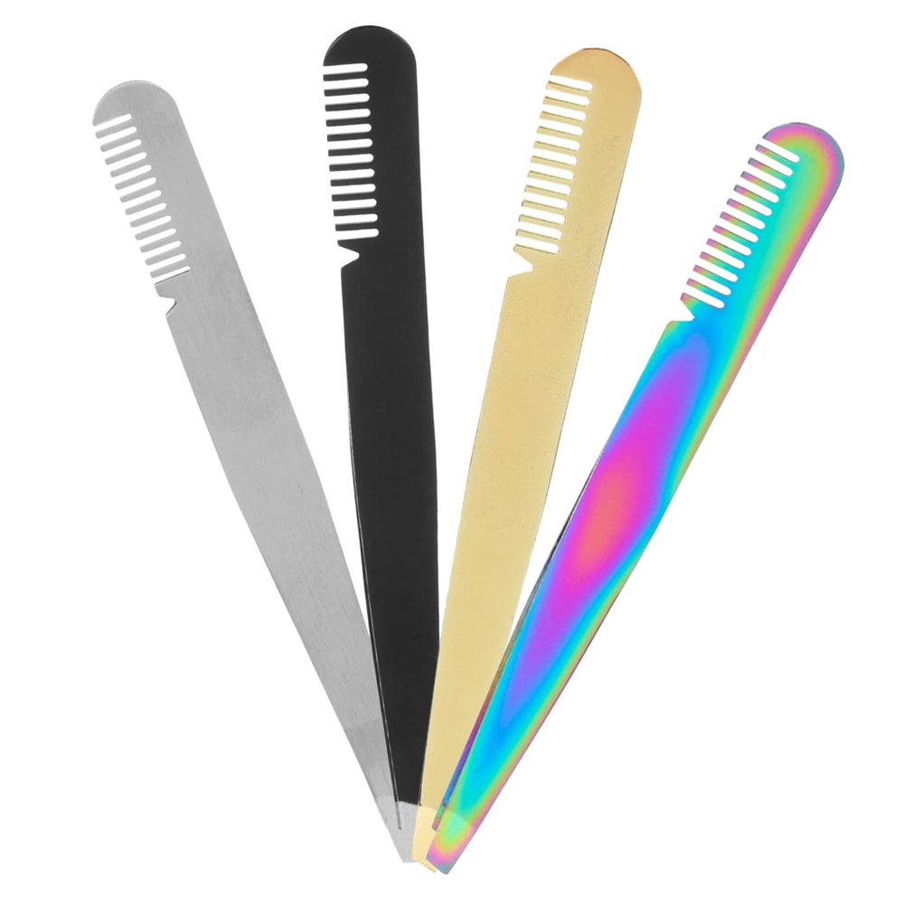 Didiseaon Stainless Steel 4Pcs Eyebrow Set Ergonomic Grip Facial Hair Removal for Women and Men Lightweight and Travel Friendly