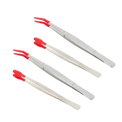 Angoily 4pcs Stainless Steel Rubber Tip Tweezers Wide Tip Bent Tweezers for Eyelash Craftin Home Use
