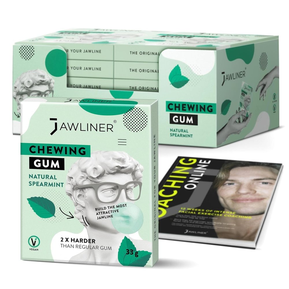 JAWLINER Hard chewing Gum, Jawline gum - Sugar Free Mint Gum - Jaw Exerciser - mastic gum for Mewing - 2x Harder Than Regular Chewing Gum 330 Grams(120 strips)