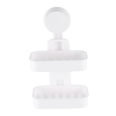 PRETYZOOM Double Layer Soap Holder with Suction Cup, Drain Sponge Storage Rack, White Soap Dish for Bathroom Organiser and Shower Accessories
