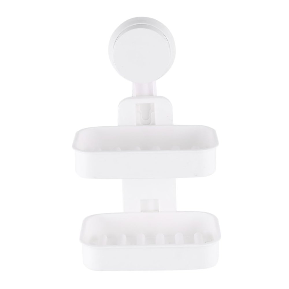 PRETYZOOM Double Layer Soap Holder with Suction Cup, Drain Sponge Storage Rack, White Soap Dish for Bathroom Organiser and Shower Accessories