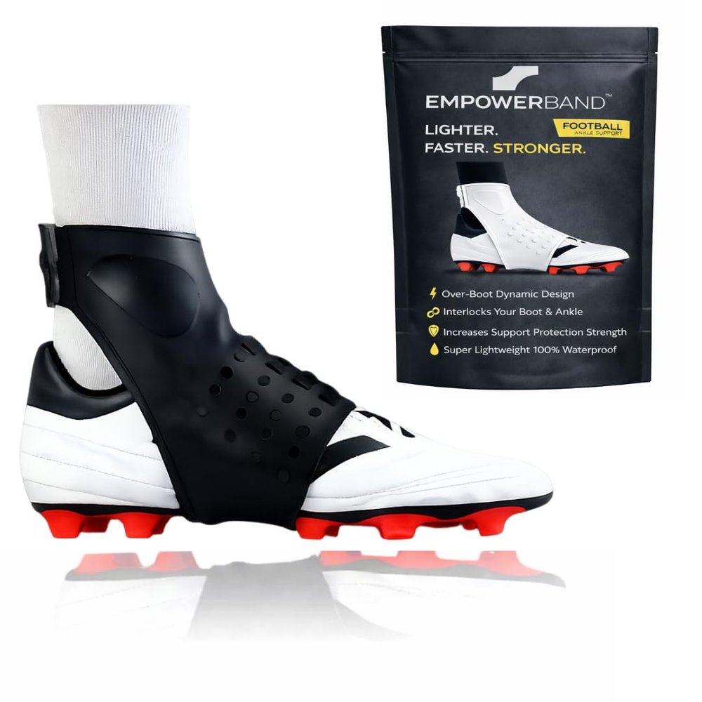 Empowerband Football Ankle Support And Protection - Lighter Faster Stronger Than Traditional Tapes & Braces (Black, XXS, Mens UK Boot Size 1)