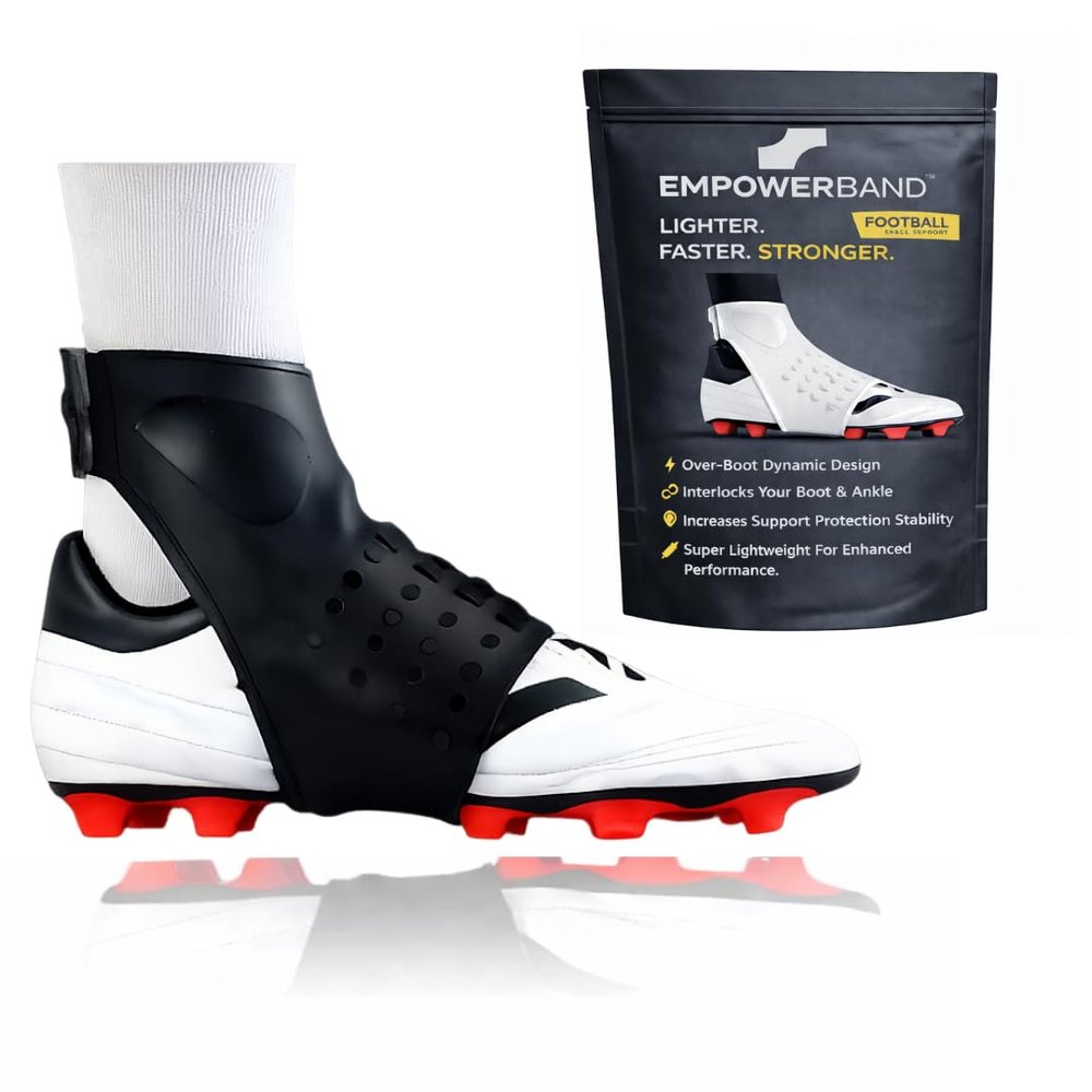 Empowerband Football Ankle Support And Protection - Lighter Faster Stronger Than Traditional Tapes & Braces (Black,S, Mens UK Boot Size 4-5)