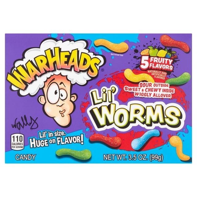 Warheads Lil' Worms (99g) | 5 Fruity Flavors - Lemon, Orange, Green Apple, Black Cherry & Blue Raspberry | Lil' in Size. Huge on Flavor! | American Treats by Swiss+