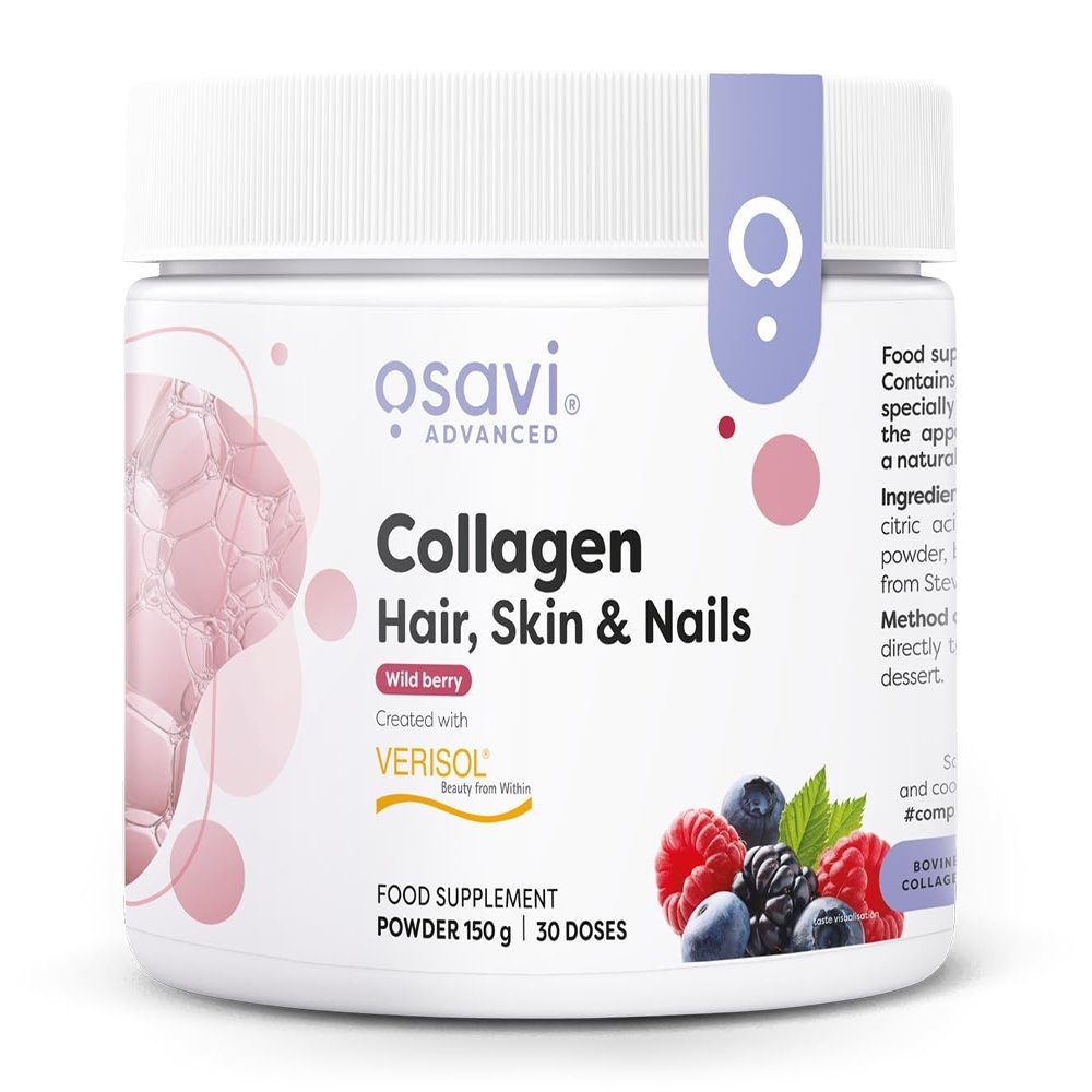 Osavi Collagen Hair, Skin & Nails  150 g Powder | 30 Doses | Wild Berry Flavor | VERISOL Collagen Peptides for Hair Thickness, Skin Elasticity & Nail Strength | Reduces Wrinkles & Cellulite