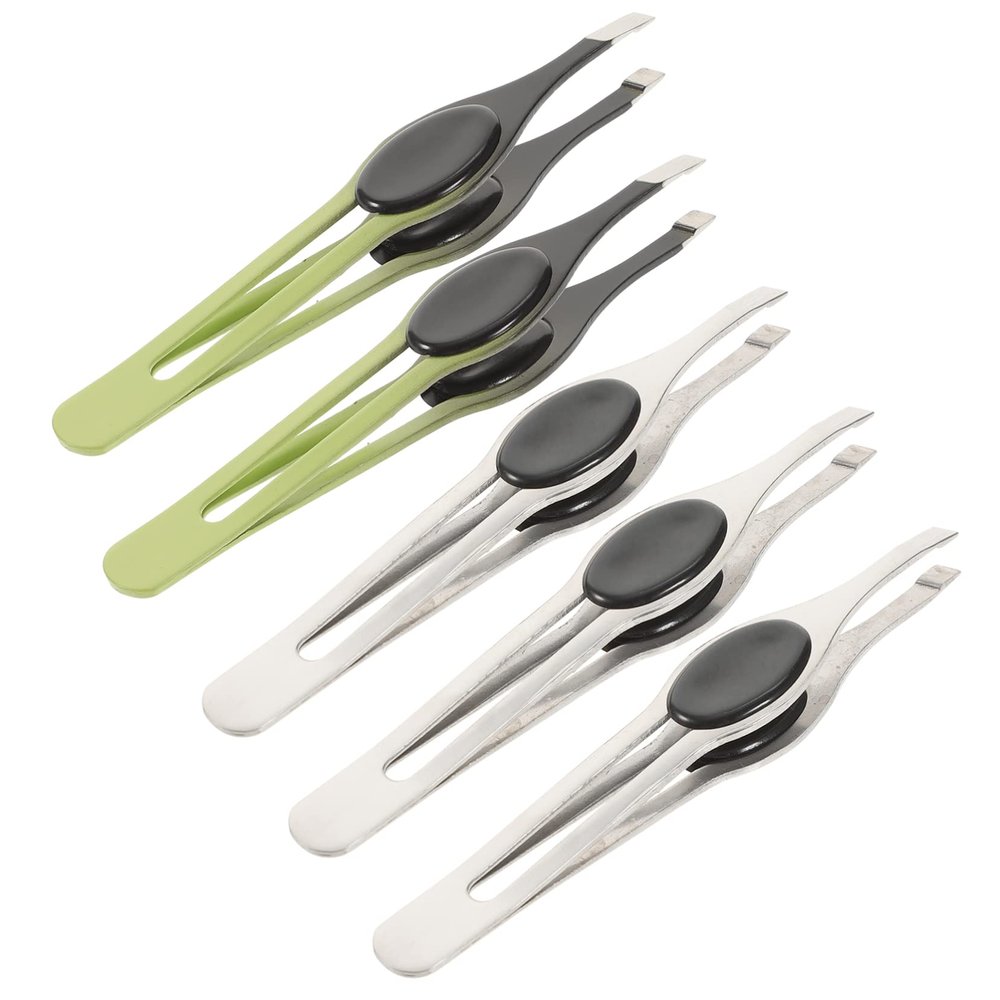Didiseaon Stainless Steel Eyebrow Tweezers 5Pcs Set with Gel Pad Eyebrow Clips for Safe and Easy Hair Removal at Home, Travel, and Beauty Salon Random Color