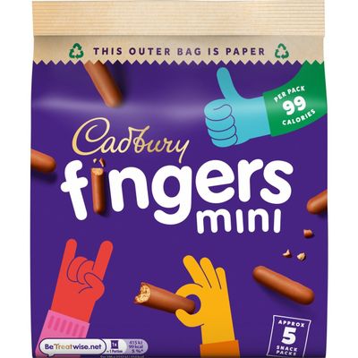 Cadbury Chocolate Fingers, Mini Chocolate Dipped Biscuits, Perfect for Sharing, Multipack of 5 x 96.5 g (Pack of 8) Total 40 Bags