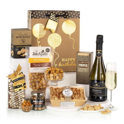 Virginia Hayward Hamper Birthday Bag - Hampers & Gourmet Gifts, Celebrate with a Mini Chocolate Cake, Snacks and Treats - Delicious Birthday Gifts for Men and Women