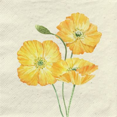 20 Napkins Recycled Paper Flowers Yellow Poppies Table Decoration Paper Napkins with Motif Also for Decoupage and Decoupage 33 x 33 cm