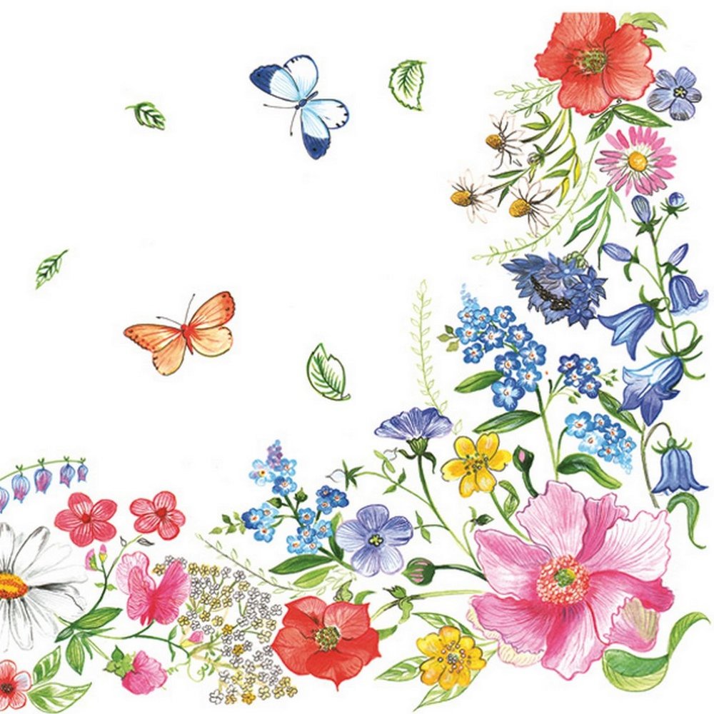 20 Napkins Flowers, Garden & Nature Border Made of Coloured Flowers as Table Decoration Paper Napkins with Motif Also for Decoupage and Decoupage 33 x 33 cm