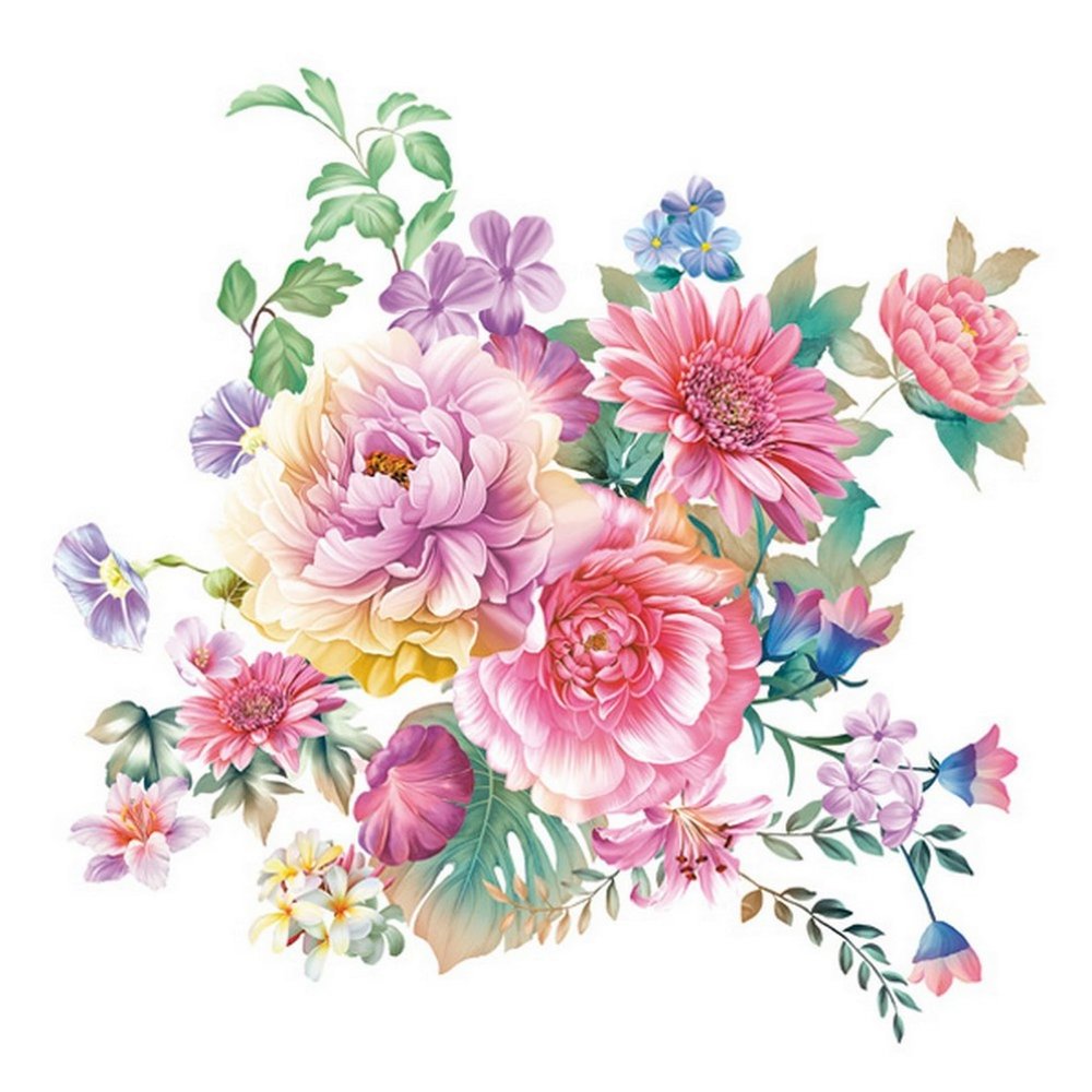 20 Napkins Flowers, Garden & Nature Flowers in Coloured Bouquet as Table Decoration Paper Napkins with Motif Also for Decoupage and Decoupage 33 x 33 cm