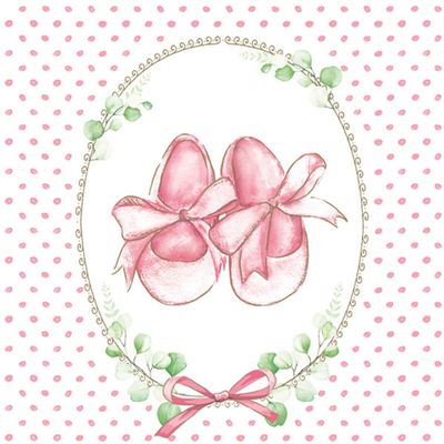20 Napkins Christening Shoes with Bow Pink as Table Decoration Paper Napkins with Motif Also for Decoupage and Decoupage 33 x 33 cm
