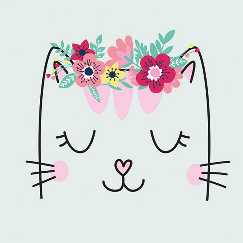 20 Napkins Animal Motifs Cute Cat with Flower Wreath as Table Decoration Paper Napkins with Motif Also for Decoupage and Decoupage 33 x 33 cm