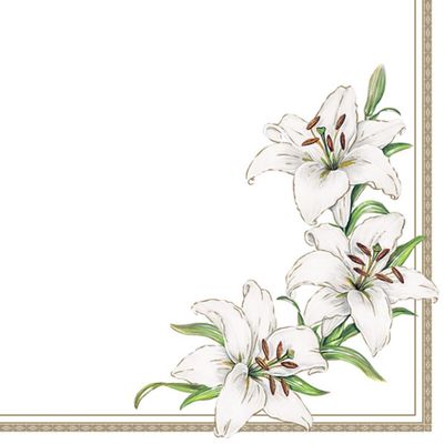 20 Napkins Flowers, Garden & Nature Elegant White Lilies as Table Decoration Paper Napkins with Motif Also for Decoupage and Decoupage 33 x 33 cm