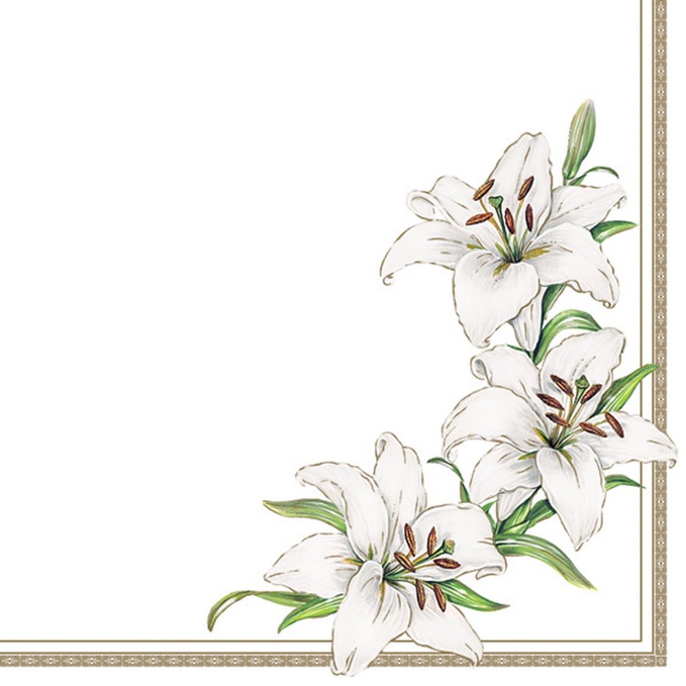 20 Napkins Flowers, Garden & Nature Elegant White Lilies as Table Decoration Paper Napkins with Motif Also for Decoupage and Decoupage 33 x 33 cm