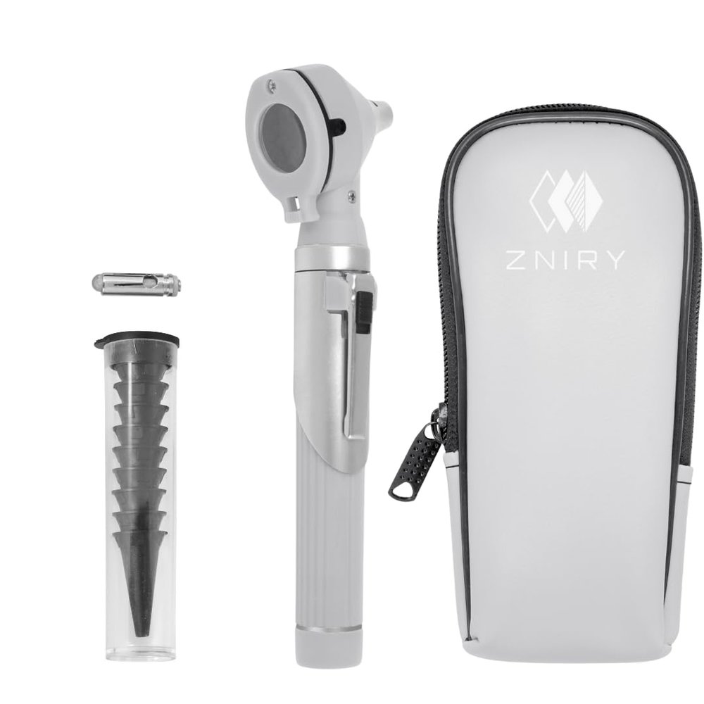 Zniry Mini Otoscope - Ear Scope with Light, Ear Infection Detector Mini Otoscope - Portable Ear Light and Exam Kit for Home Use - 3X Magnifying Fiber Optic Scope (Grey)