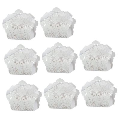 ABOOFAN 50pcs White Wedding Candy Boxes Hollow Favor Boxes for Guests Ribbon Sweet Sweets