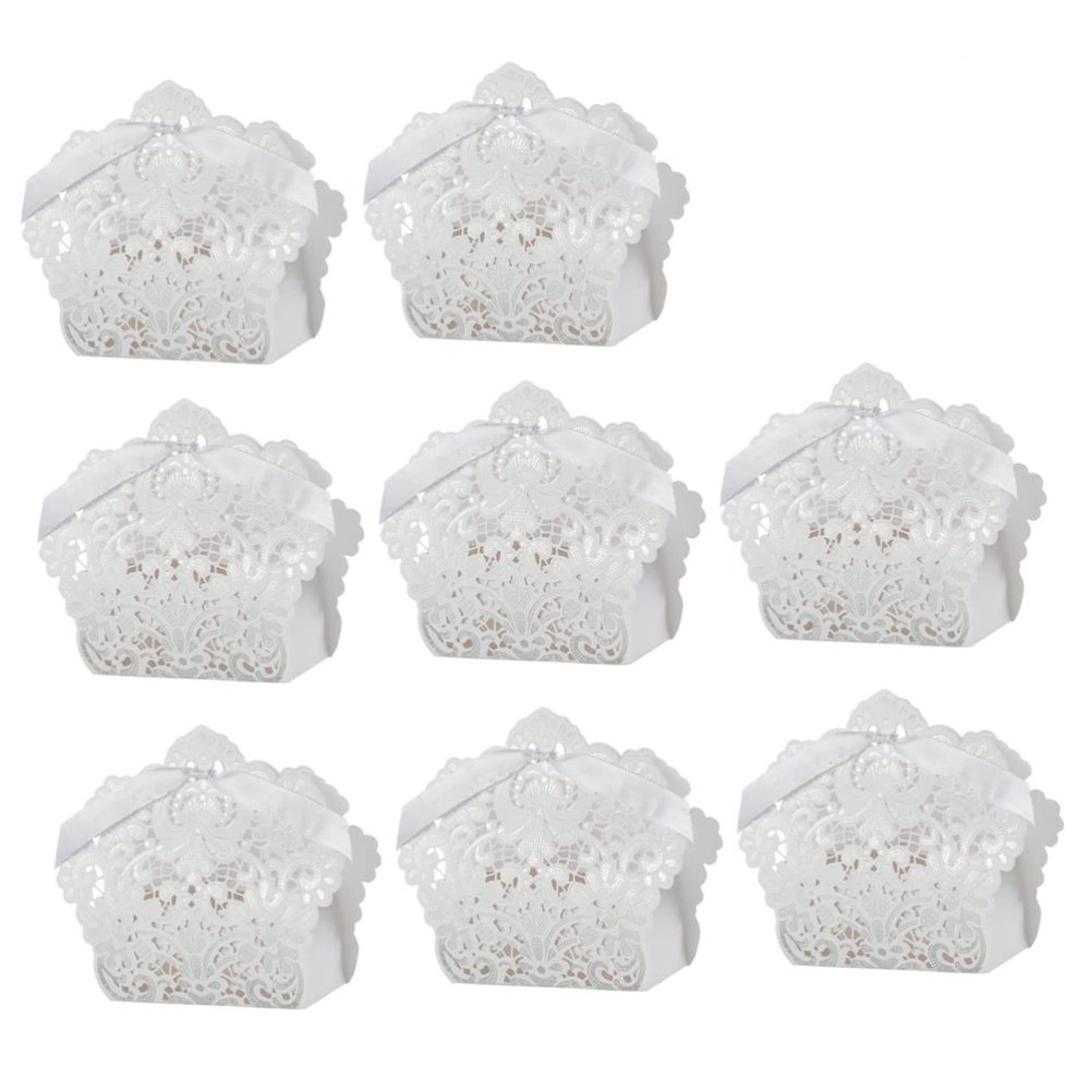 ABOOFAN 50pcs White Wedding Candy Boxes Hollow Favor Boxes for Guests Ribbon Sweet Sweets