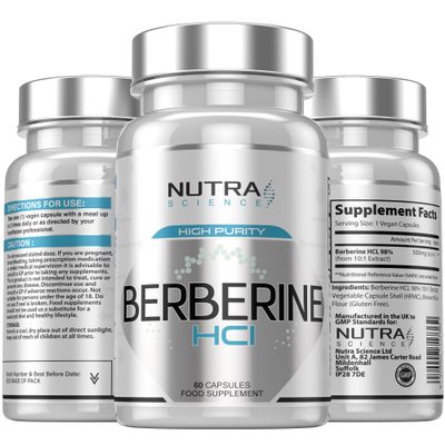 Berberine Supplement (98% Purity) Advanced Berberine High Strength 500mg, 60 Natural Berberine Capsules Vegan Tablets