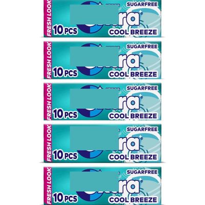 5 x packs Cool Breeze Flavour Sugar Free Chewing Gum - Freshens Breath, With Xylitol, Helps with Oral Hygiene for Healthy Teeth and Gums