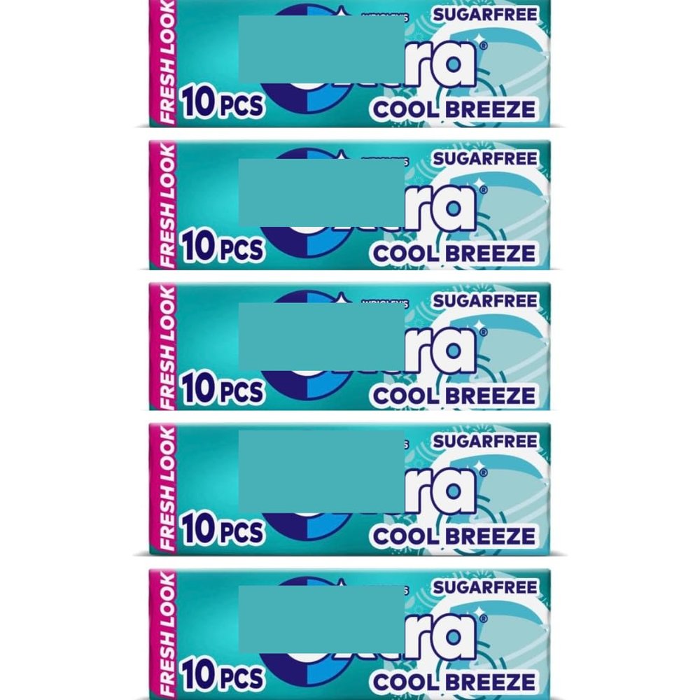 5 x packs Cool Breeze Flavour Sugar Free Chewing Gum - Freshens Breath, With Xylitol, Helps with Oral Hygiene for Healthy Teeth and Gums