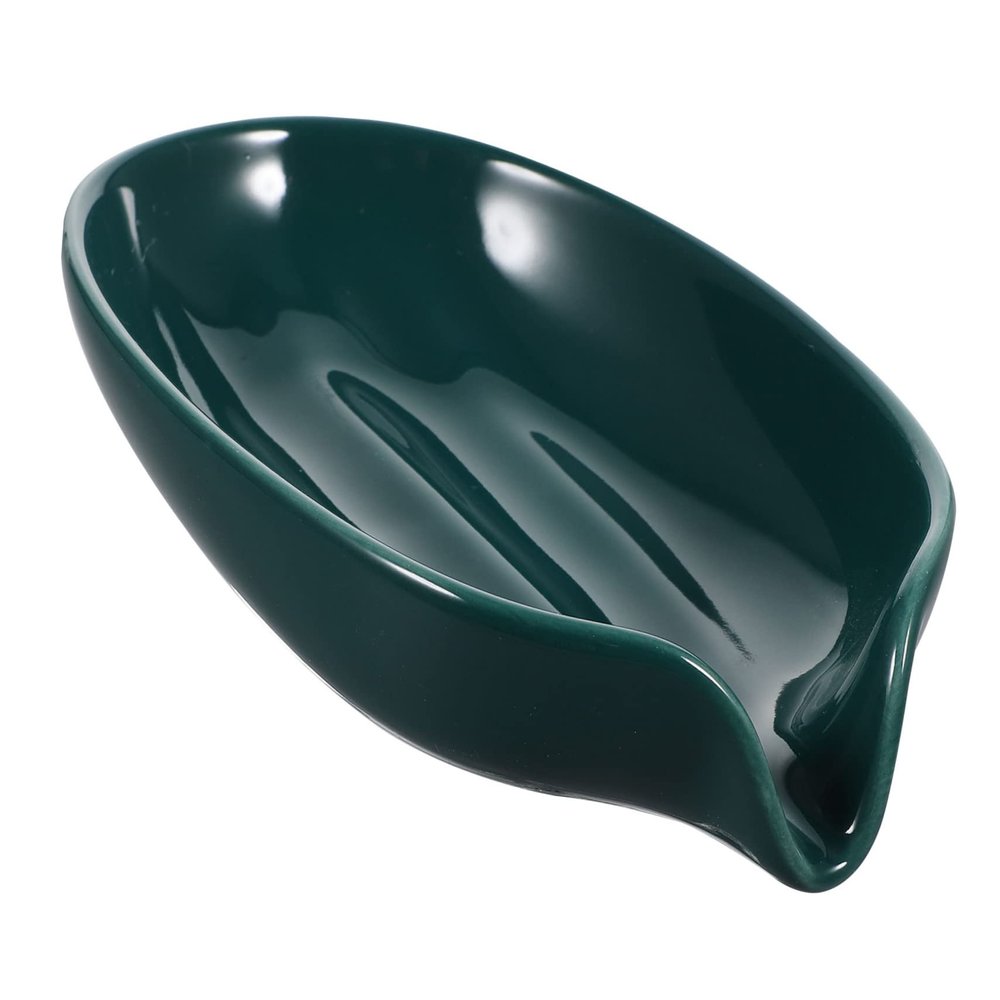 PRETYZOOM Leaf-shaped Ceramic Soap Dish Draining Design Easy to Clean Soap Holder for Bathroom and -saving Tray for Bar Stylish Glaze Finish
