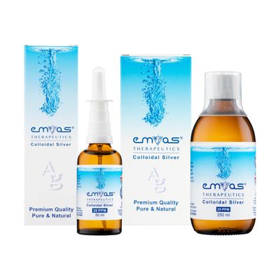 EMIAS Therapeutics UK - 20 PPM Colloidal Silver - Nasal Spray Starter Pack - Includes 250ml Bottle + Full 50ml Nasal Spray Applicator in Amber Glass Bottles - Pure and Natural, Premium Quality.