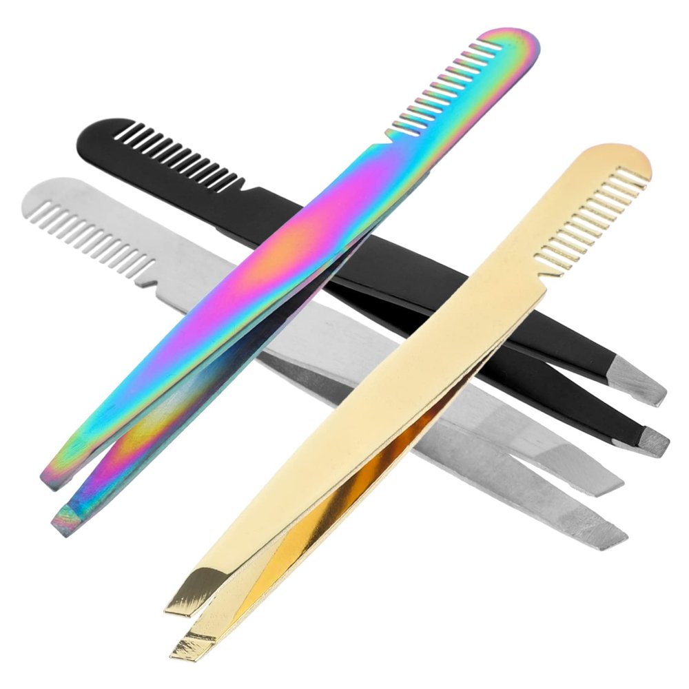 Angoily 4pcs Eyebrow Tweezers Stainless Steel Tip Tweezers for Eyebrow Plucking and Eyelash Application Precision Beauty Tools for Women