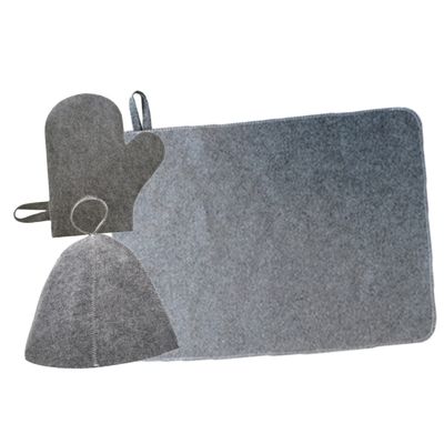 VANZACK Sauna Cap Set Felt Hat and Mitten Pad Gray Sauna Hair Cover Protective Heat Resistant for Bath House and Spa