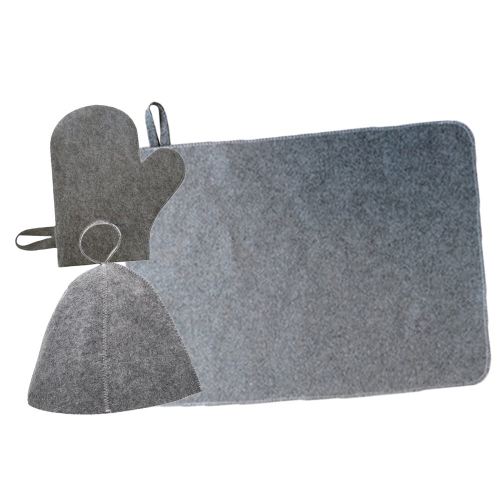 VANZACK Sauna Cap Set Felt Hat and Mitten Pad Gray Sauna Hair Cover Protective Heat Resistant for Bath House and Spa