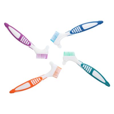 Housoutil 4pcs Dual Head Denture Toothbrush Set, Portable False Teeth Brush with Soft Bristles, Multi-Colored for Effective Denture Cleaning and Plaque Removal, Suitable for Random Color