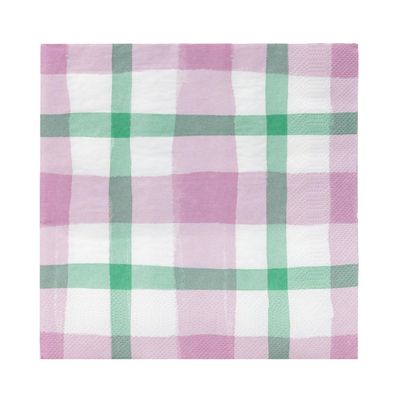 20 x Pink and Green Gingham Checkered Napkins for Tea Parties, Picnics, Mothers Day | Easter Table Decorations, Spring Serviettes for Decoupage | Eco-Choice | (NO PLASTIC) Talking Tables Branded