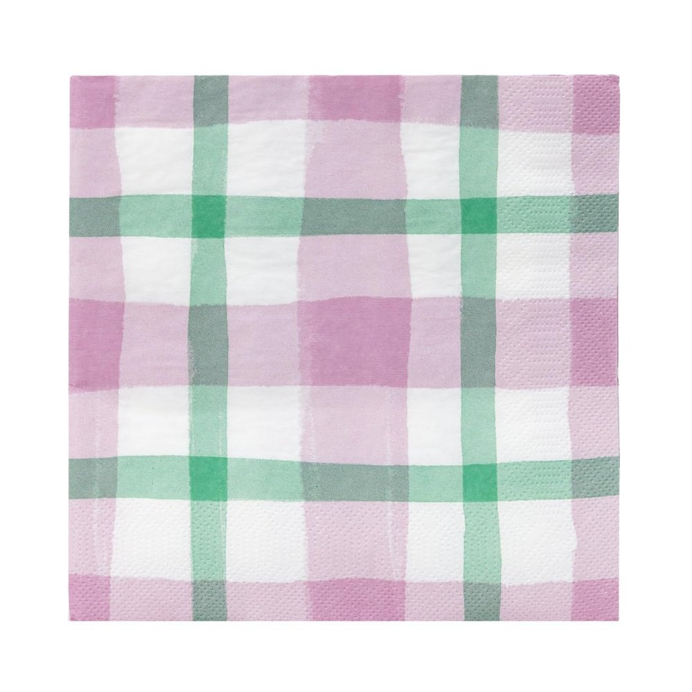 20 x Pink and Green Gingham Checkered Napkins for Tea Parties, Picnics, Mothers Day | Easter Table Decorations, Spring Serviettes for Decoupage | Eco-Choice | (NO PLASTIC) Talking Tables Branded