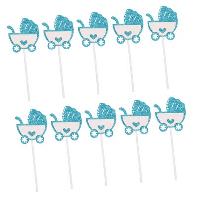 Amosfun 10pcs Unique Shower Cupcake Toppers Party Cake Decorations Carriage Design for Birthday Celebrations