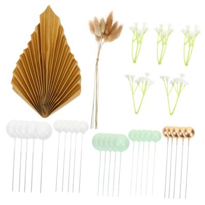 ABOOFAN Birthday Cake Decor Kit Bohemia Style Paper Fan Balls Metal Balls for Women Party Decorations
