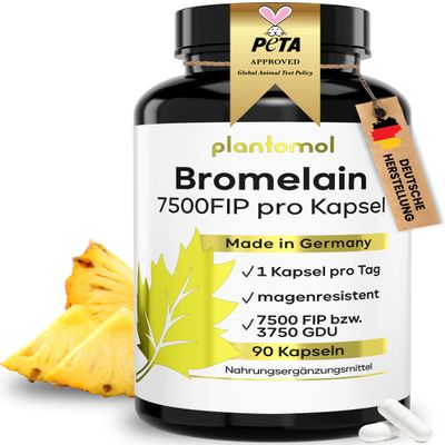 Bromelain Capsules with 7500 FIP/Capsule - Bromelain High Dose - 750 mg Bromelain Enzyme from Pineapple - Enzyme Activity of 10,000 FIP/g - 3 Month Supply