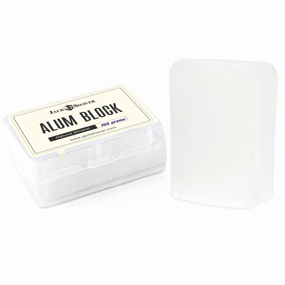 Jack Shaver Natural Alum Block in Plastic Case (100 g./3.5 oz.) Aftershave Blood Stopper Antiseptic Astringent Soothing Solution for Shaving Razor Burn Relief