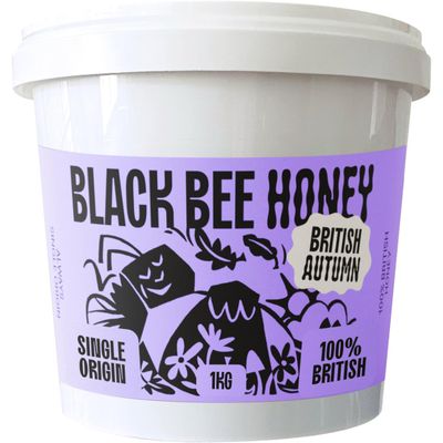 Black Bee Honey - Pure British Autumn Honey, Thick with Bold Aromatic Flavours, Unprocessed, Single Source from Hive to Jar, Never Blended - Delicious on Toast, Soothing in Drinks, 1Kg Tub