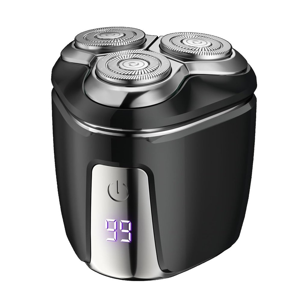 Portable Electric Shaver for Men. LCD Display, Waterproof, Magnetic Shaving Head, USB-C Rechargeable Rotary Beard Shaver. Cordless Electric Razor, Self-Sharpening Blades for Wet & Dry Shave. (Black)