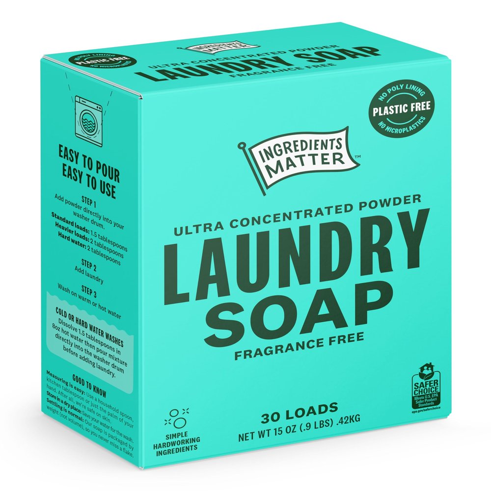 INGREDIENTS MATTER Washing Powder, Unscented, Hypoallergenic, Natural and Eco-Friendly, Plastic Free, Made to Use, Natural Essential Oils, Tested by Dermat