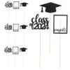 VICASKY 12pcs Graduation Cupcake Toppers Flower Centerpiece Sticks Congrats Cake Decorations for Graduation Party Dessert Ornaments for Celebrations Photo Props view 1