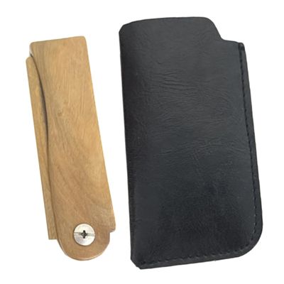 Angoily Wooden Folding Beard Comb and Pocket Hair Comb with Leather Case Portable for Men's Beard Care and Travel Grooming