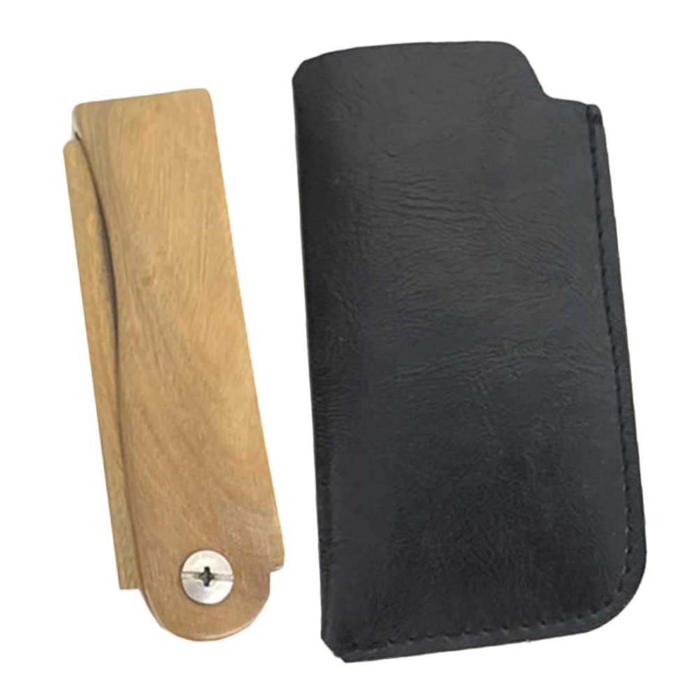 Angoily Wooden Folding Beard Comb and Pocket Hair Comb with Leather Case Portable for Men's Beard Care and Travel Grooming
