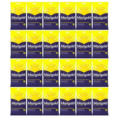 Welari Marigold 24 x 1pair Extra Life Kitchen Rubber Gloves Thank You Card Size M Medium Cotton Lined Strong Triple Layered Multipurpose Cleaning (24pair) (24pack)