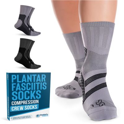 Doctor's Select Plantar Fasciitis Socks - 2 Pairs | Compression Socks for Plantar Fasciitis Relief | Arch Support Socks, Grey/Dark Grey, S