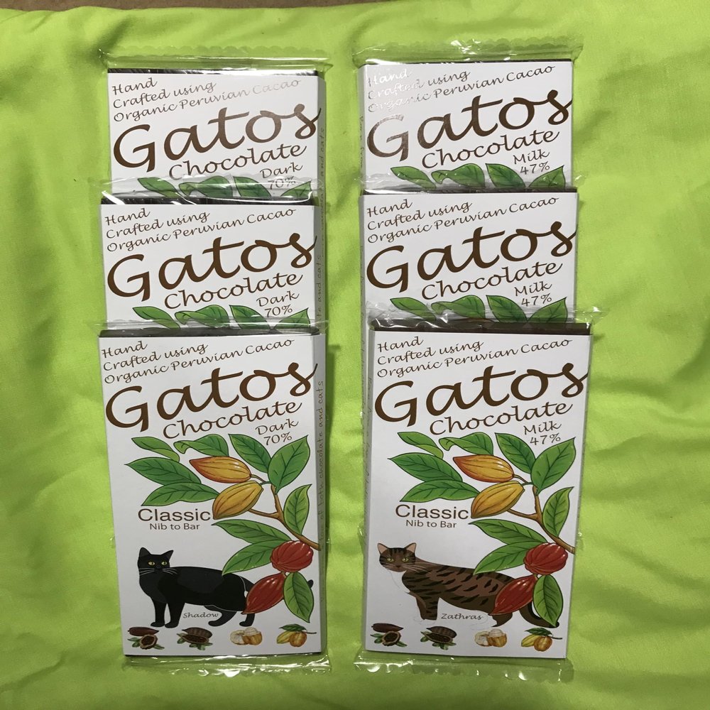 Craft Chocolate Bar Collections (pack of 6 x 100g) Handmade, Nib to Bar, Artisan, Peruvian Cacao, no additives, Eco Friendly, Cat Lover gift (6 x 100g, 3 Dark 70%, 3 Milk 46%)